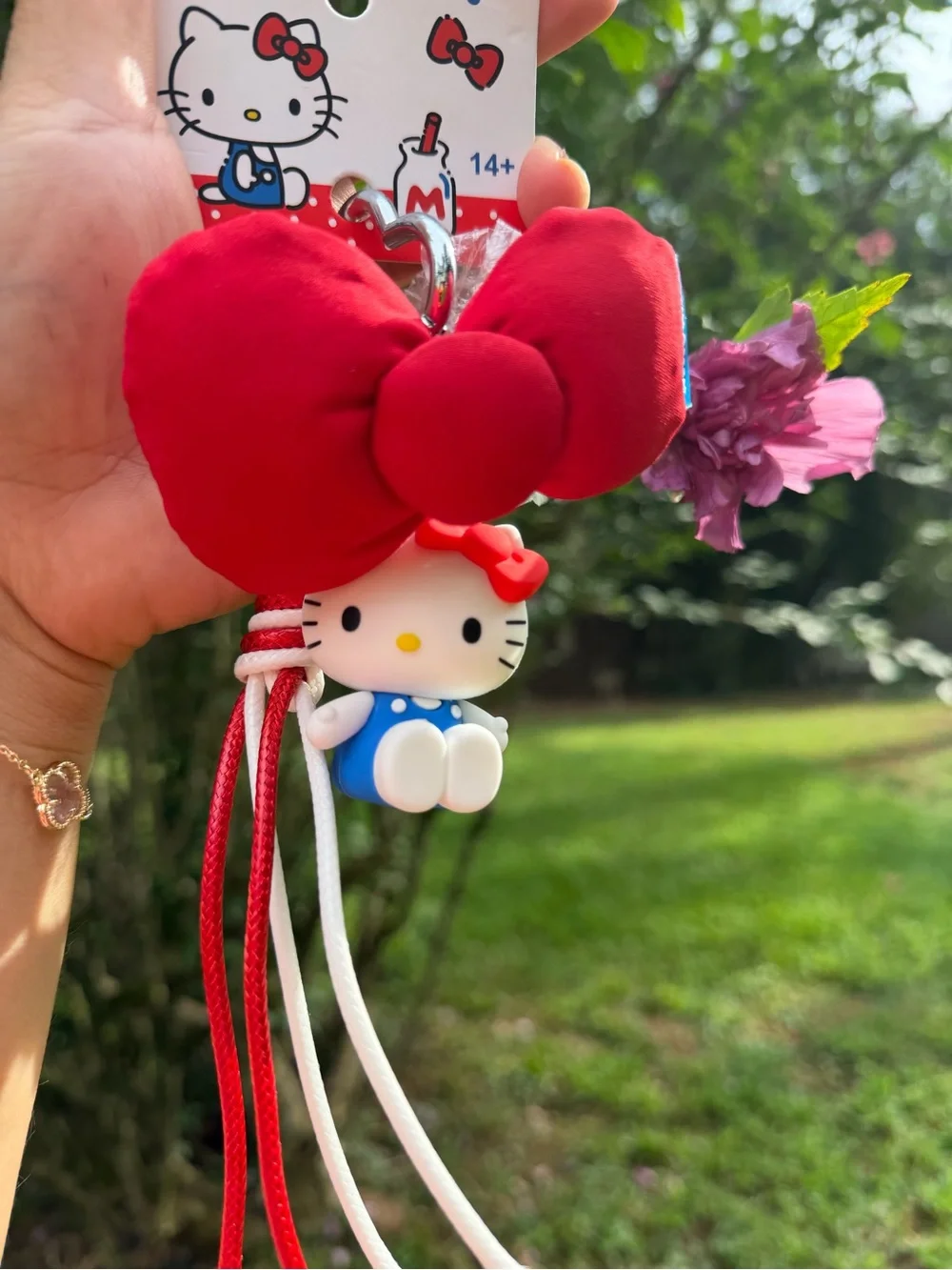 Sanrio Hello Kitty Red Bow and Blue Outfit Key Charm